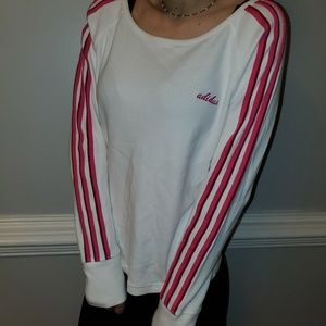 Adidas loose crew pink white logo sweatshirt